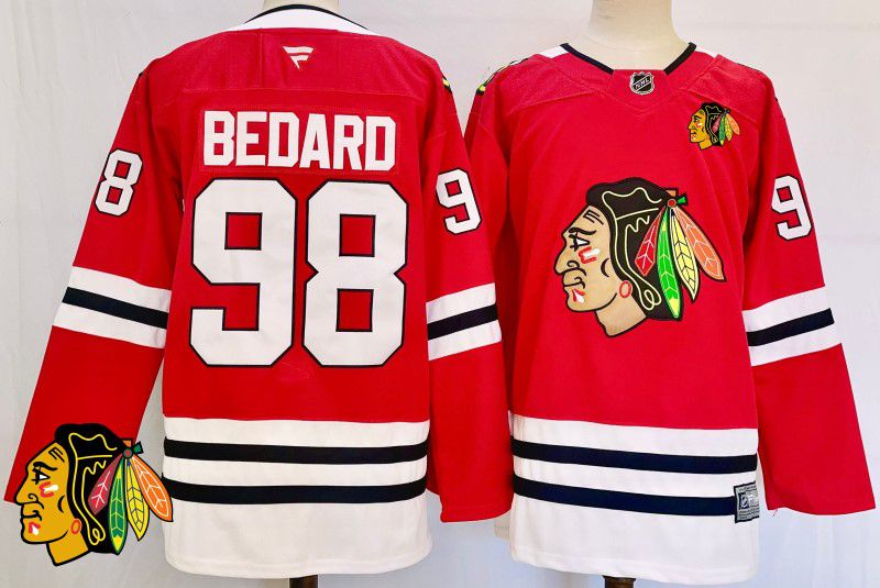 Men Chicago Blackhawks #98 Bedard Red Fanatics 2025 NHL Jersey style 2